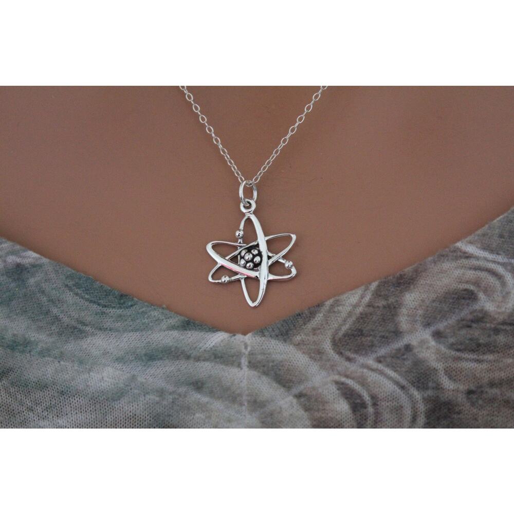 Sterling Silver Atom Charm Necklace